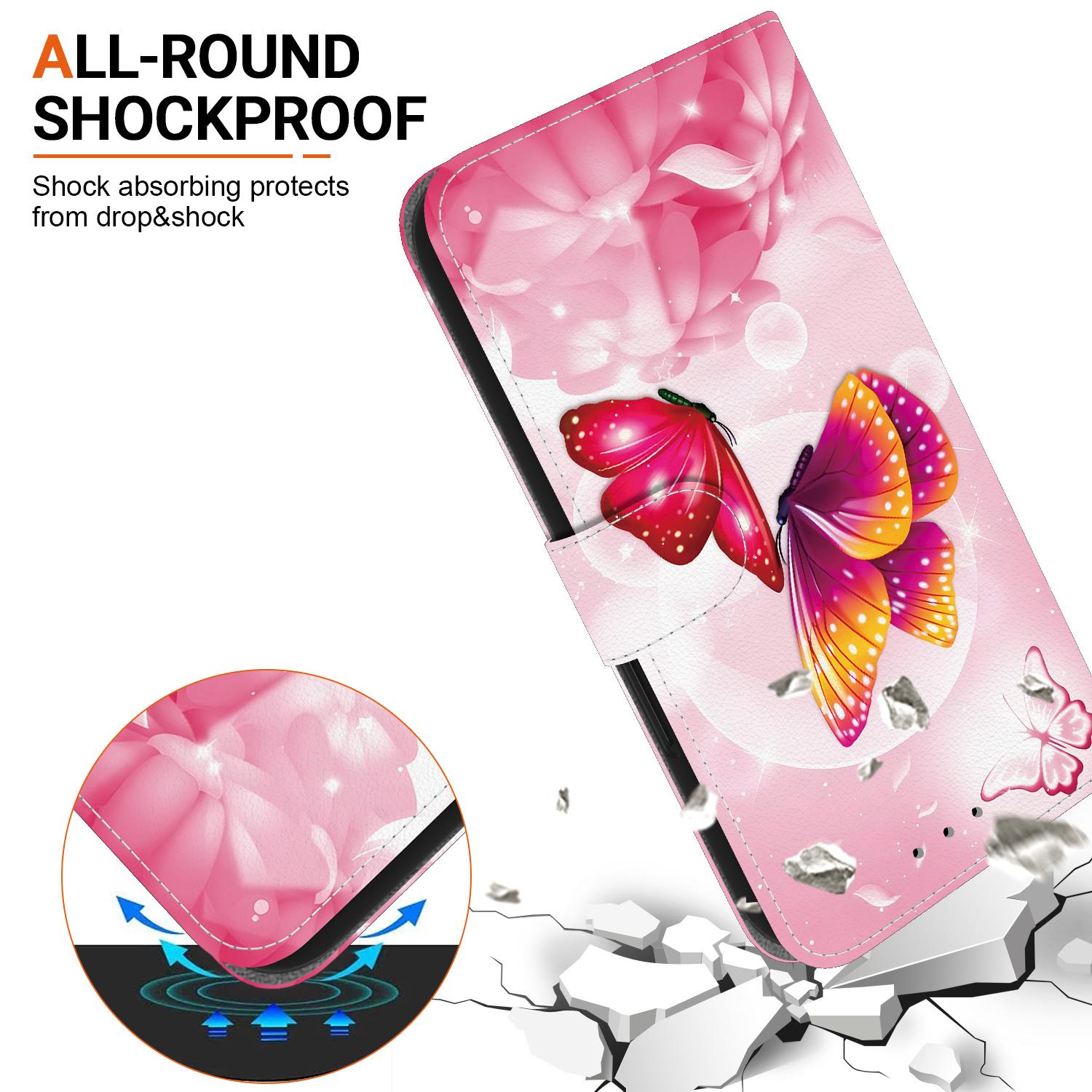 For Redmi 14C 4G Crystal Texture Colored Drawing Leather Phone Case(Pink Butterflies)