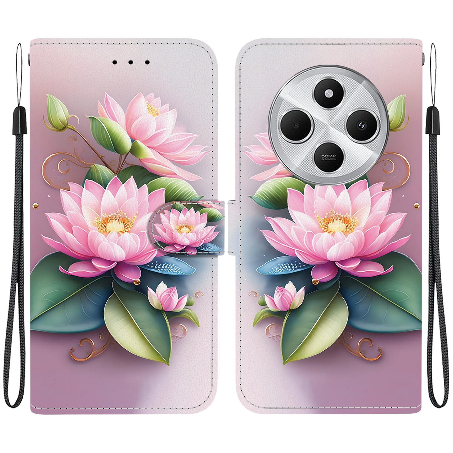 For Redmi 14C 4G Crystal Texture Colored Drawing Leather Phone Case(Lotus)