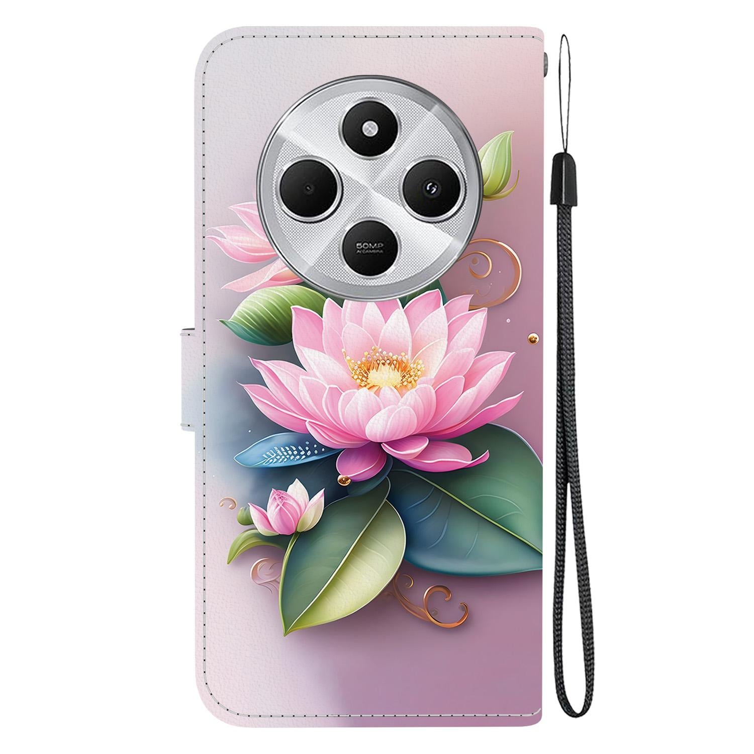 For Redmi 14C 4G Crystal Texture Colored Drawing Leather Phone Case(Lotus)