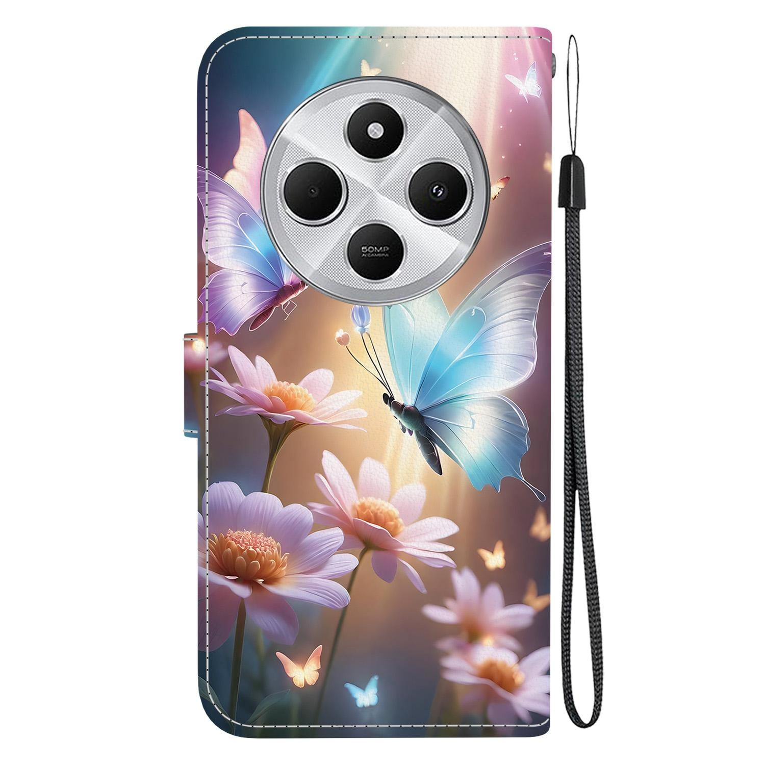 For Redmi 14C 4G Crystal Texture Colored Drawing Leather Phone Case(Butterfly Love Flower)