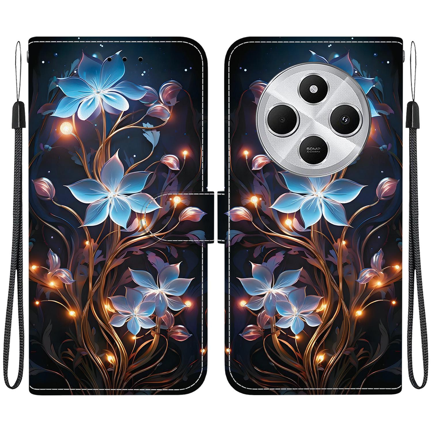 For Redmi 14C 4G Crystal Texture Colored Drawing Leather Phone Case(Little Lantern Flower)