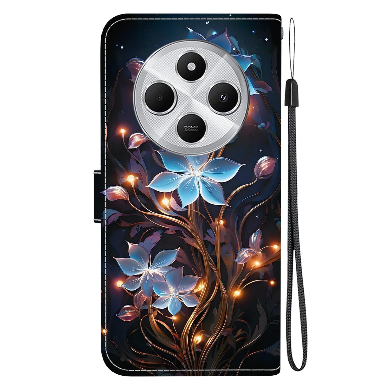 For Redmi 14C 4G Crystal Texture Colored Drawing Leather Phone Case(Little Lantern Flower)