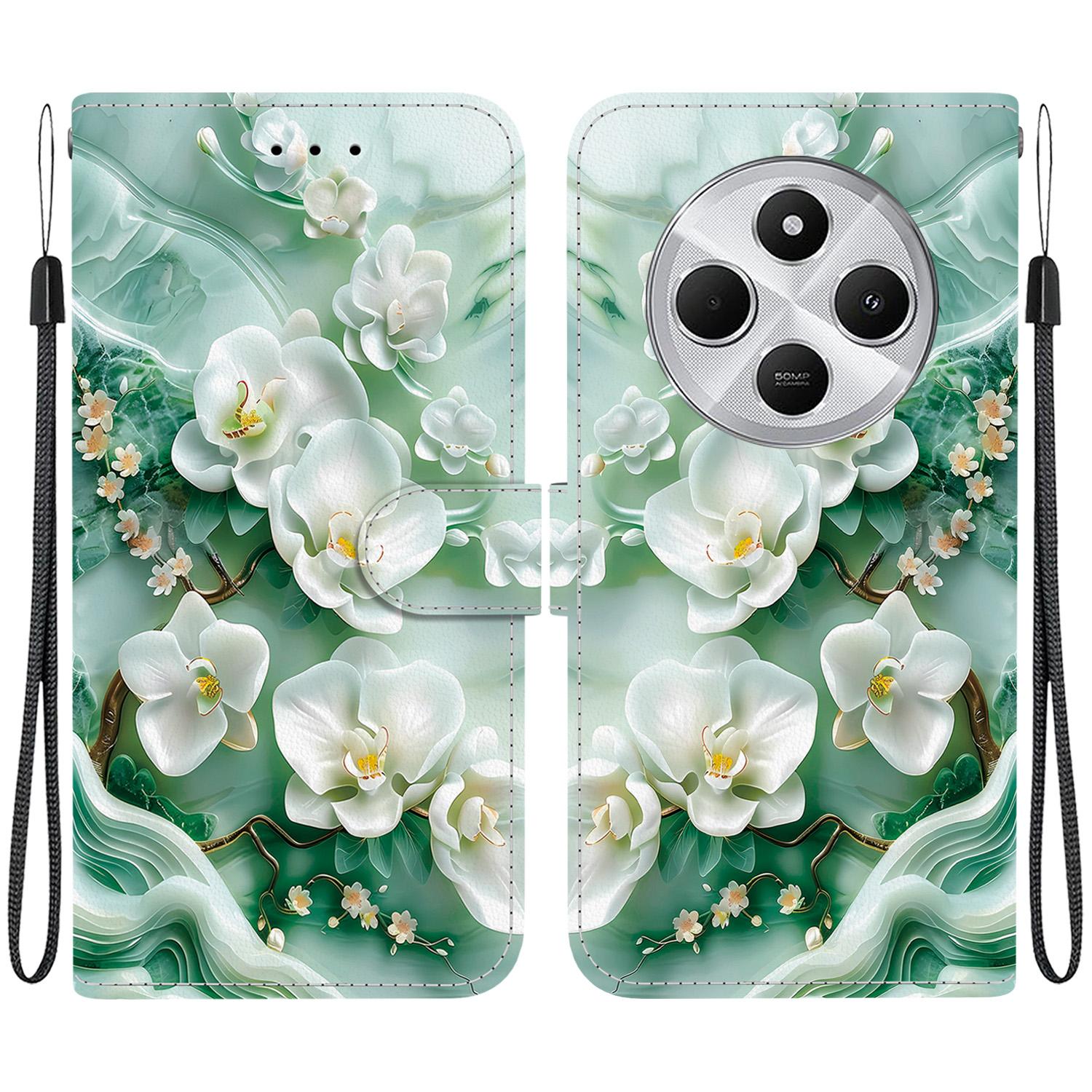 For Redmi 14C 4G Crystal Texture Colored Drawing Leather Phone Case(Jade Flowers)