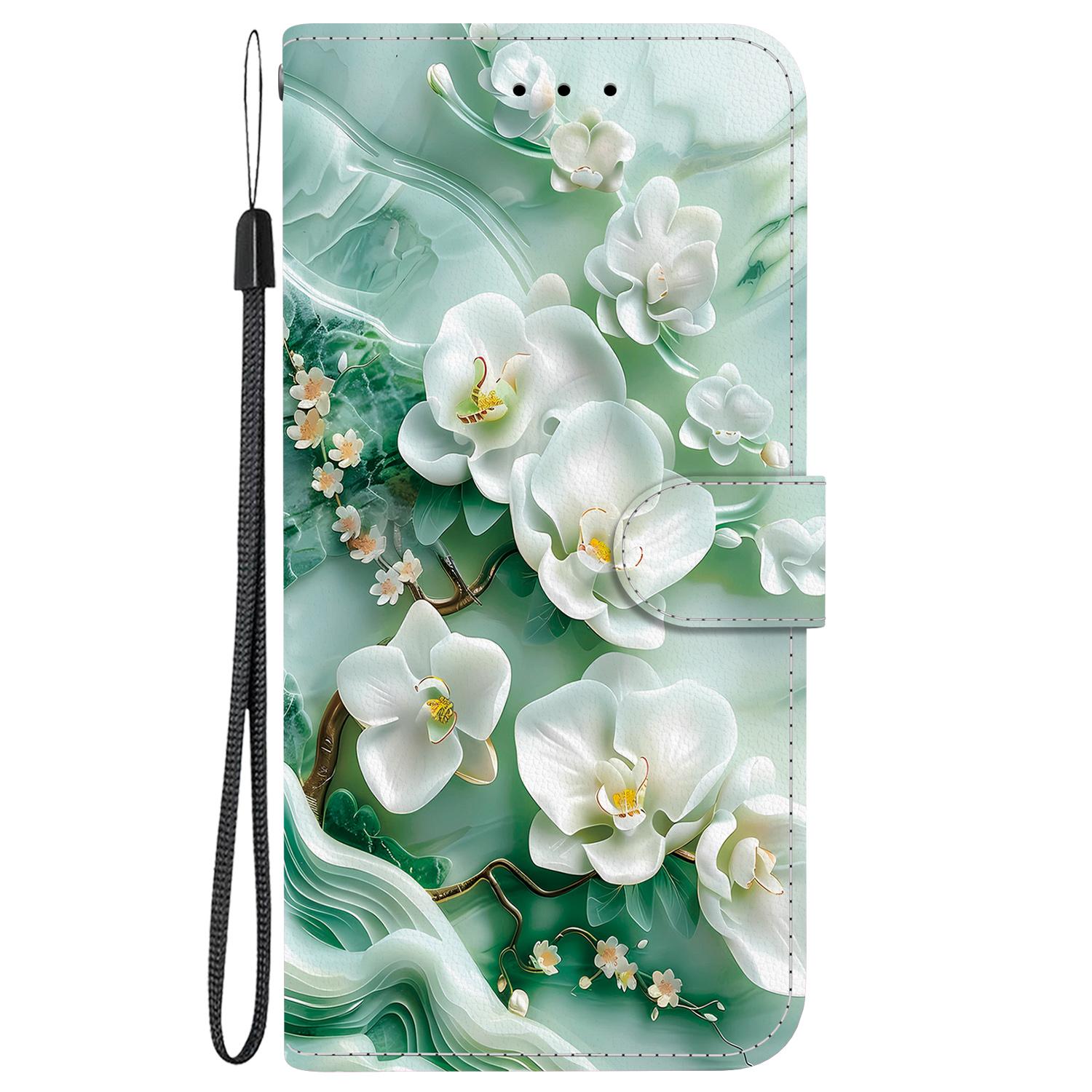 For Redmi 14C 4G Crystal Texture Colored Drawing Leather Phone Case(Jade Flowers)