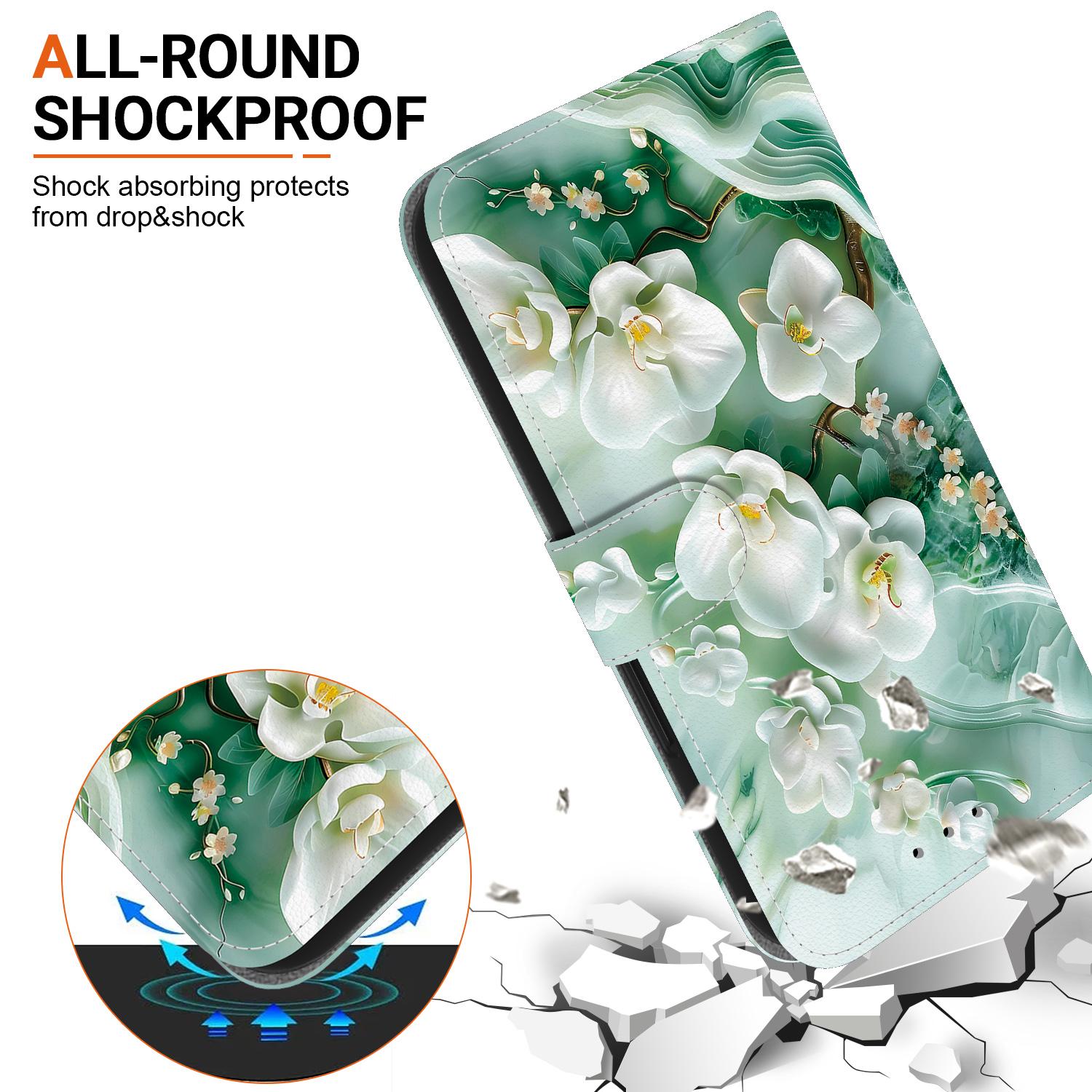 For Redmi 14C 4G Crystal Texture Colored Drawing Leather Phone Case(Jade Flowers)