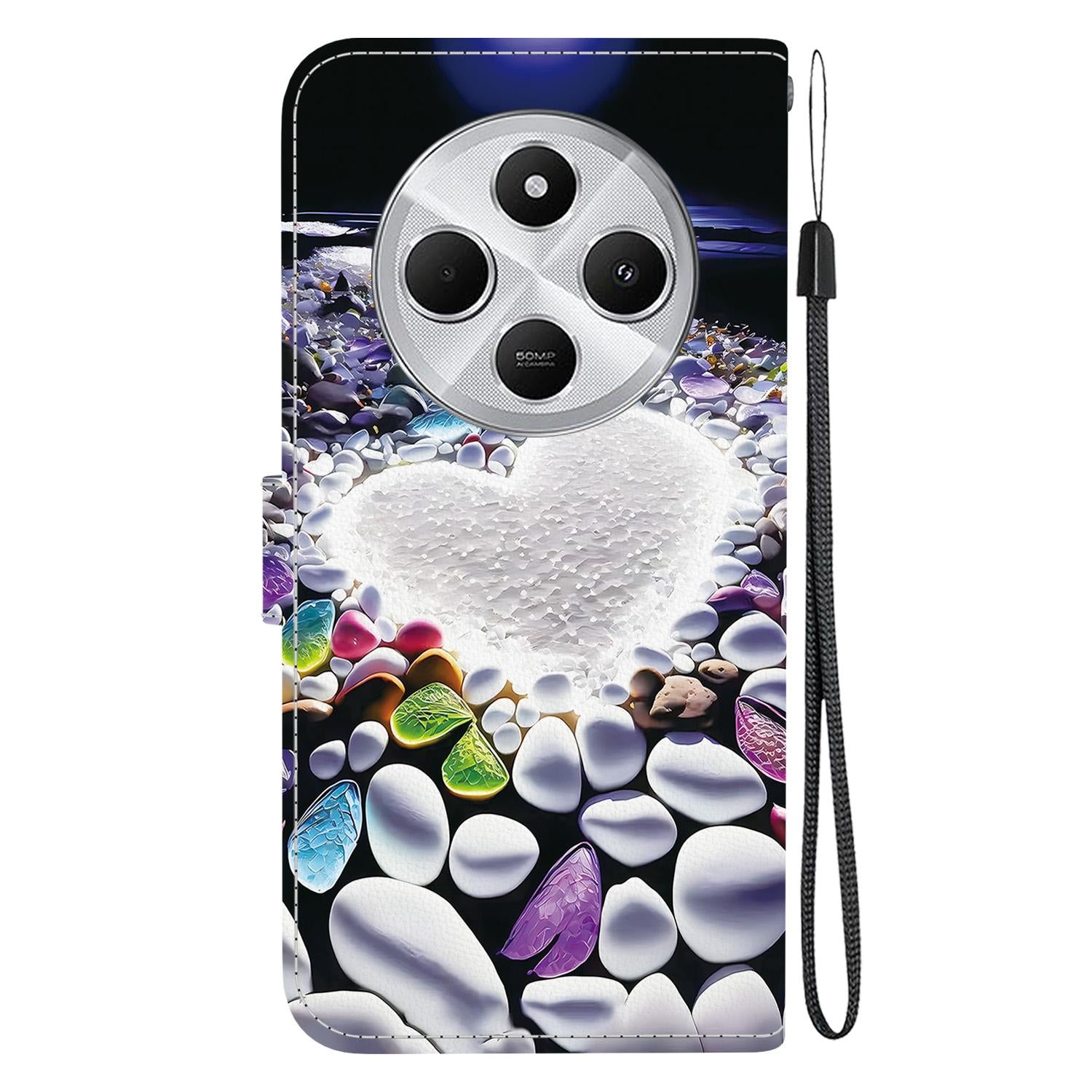 For Redmi 14C 4G Crystal Texture Colored Drawing Leather Phone Case(Heart Shaped)