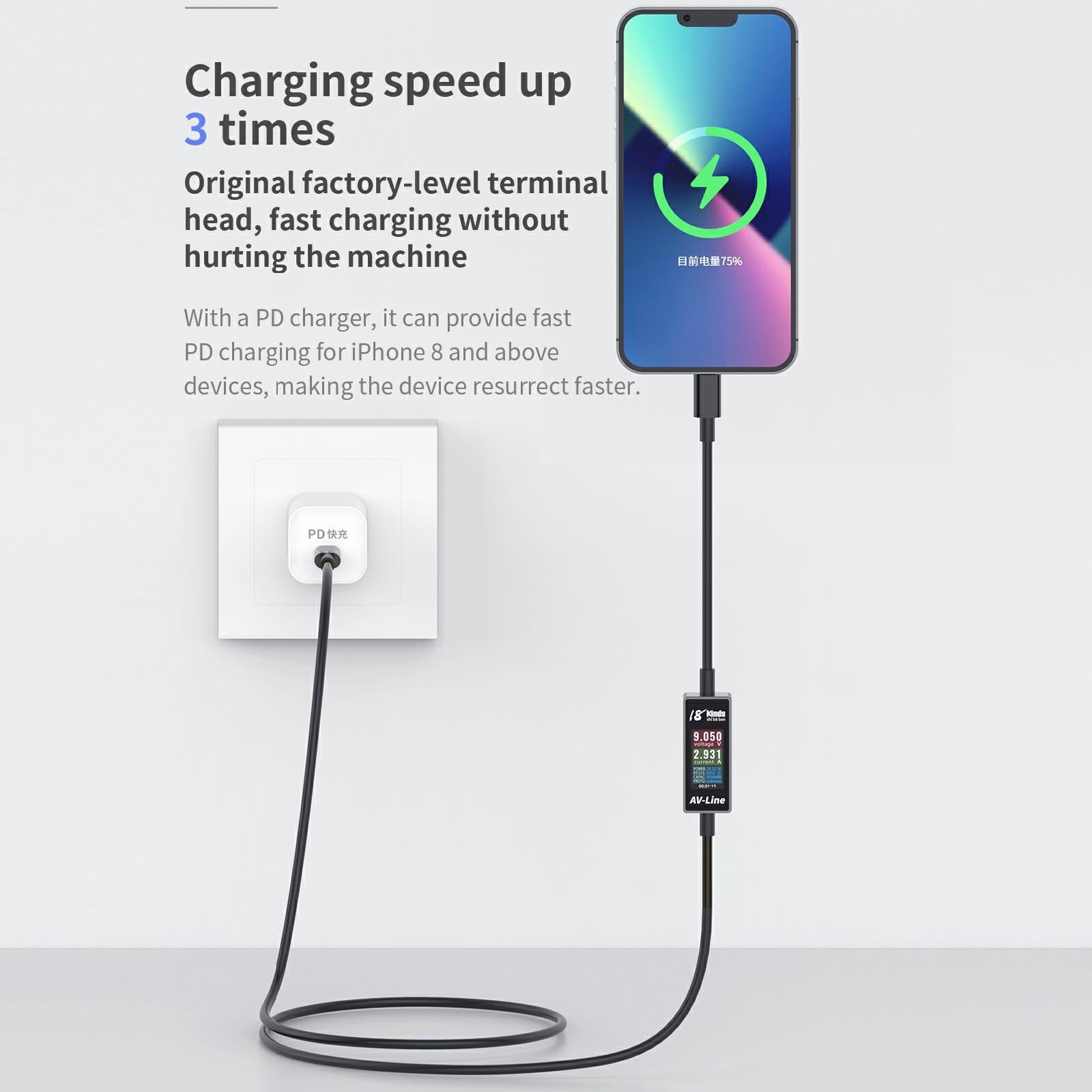 18 Kinds AV-Line Pro 1.2m Intelligent Detection Charging Data Cable, Interface:Type-C to  8 Pin