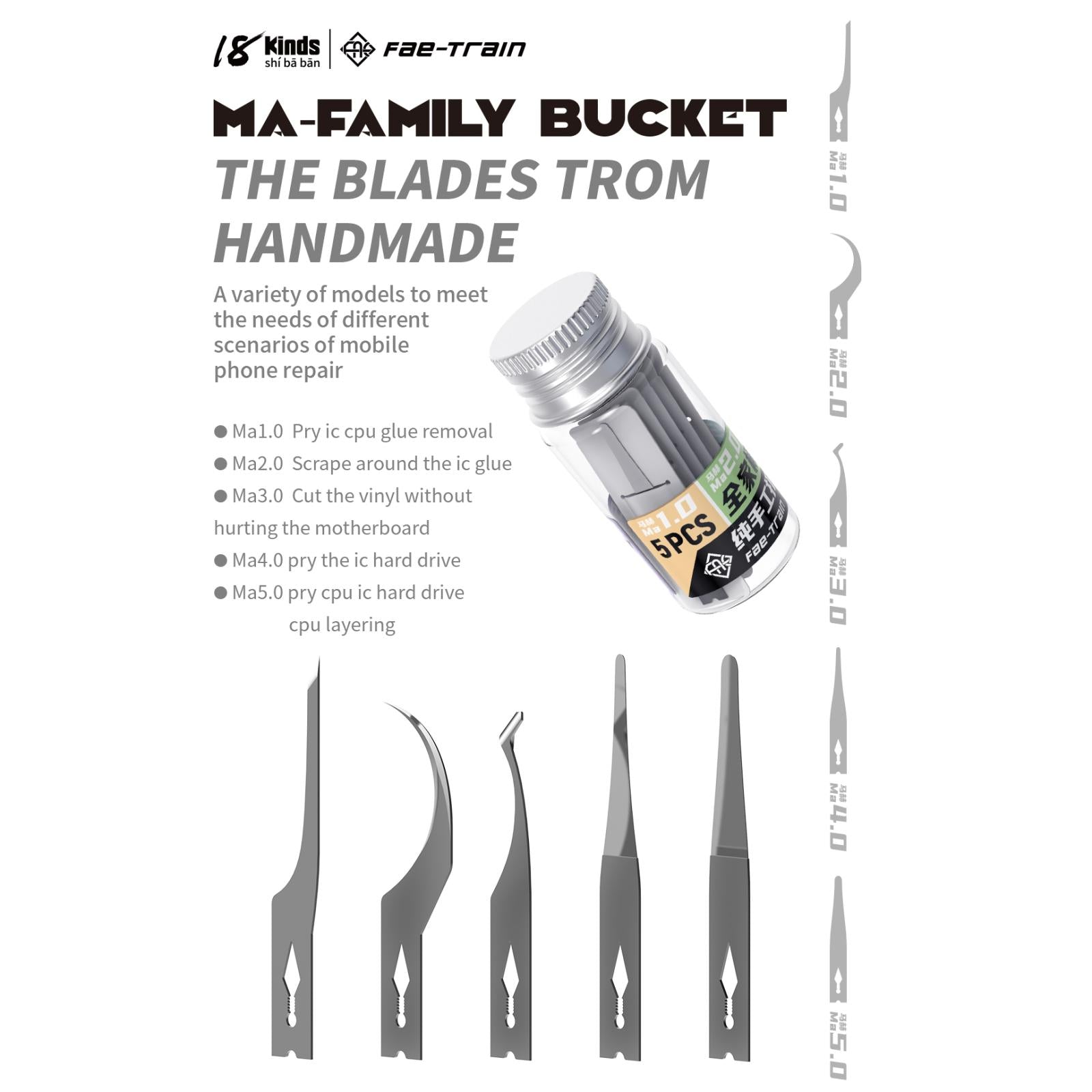 18 Kinds 5 in 1 Handmade Polishing Blade, Model:MA-Family Bucket