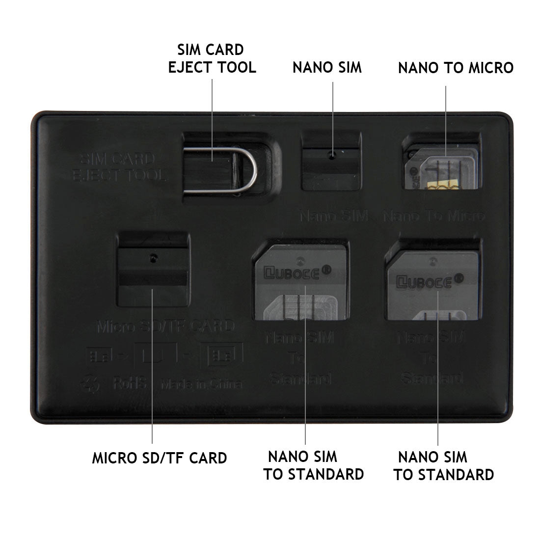 6 in 1 Standard / Micro / Nano SIM Card / TF Card Storage Case with SIM Card Eject Tool