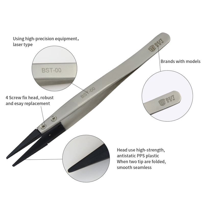 BST-00 Straight Head Tweezers for Mobile Phone / Computer Repair