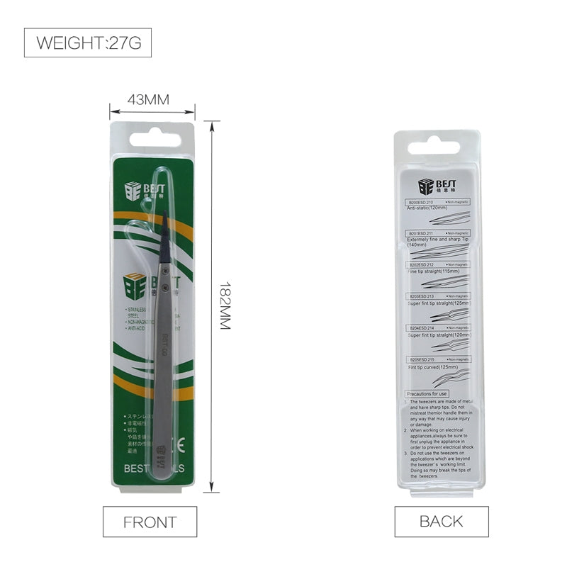 BST-00 Straight Head Tweezers for Mobile Phone / Computer Repair