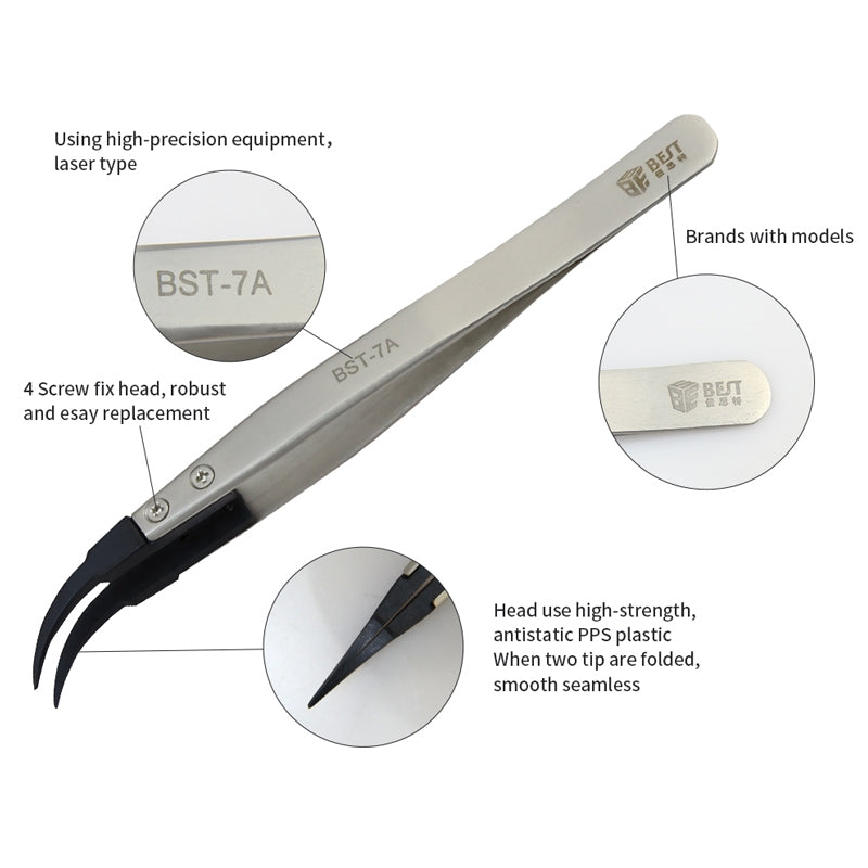 BST-7A  Curved Head Tweezers for Mobile Phone / Computer Repair
