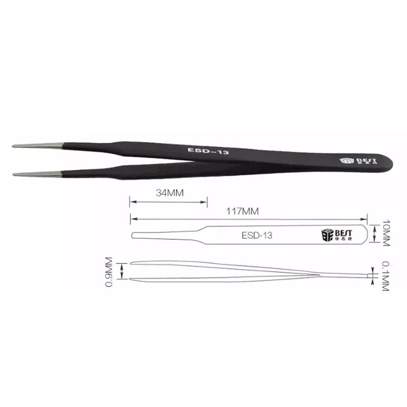 BST-13 Precision Anti-static ESD Stainless Steel Tweezers