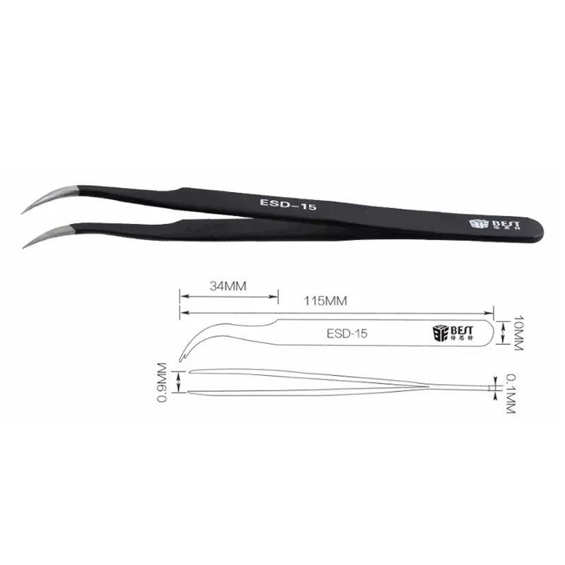 BST-15 Precision Anti-static ESD Stainless Steel Tweezers