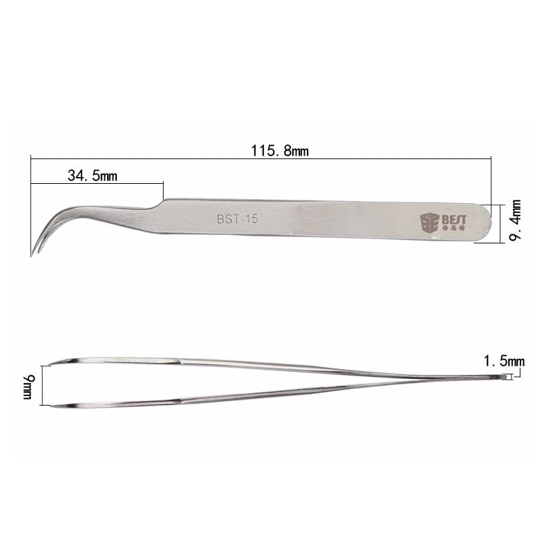 BST-15L Brushed stainless steel tweezers