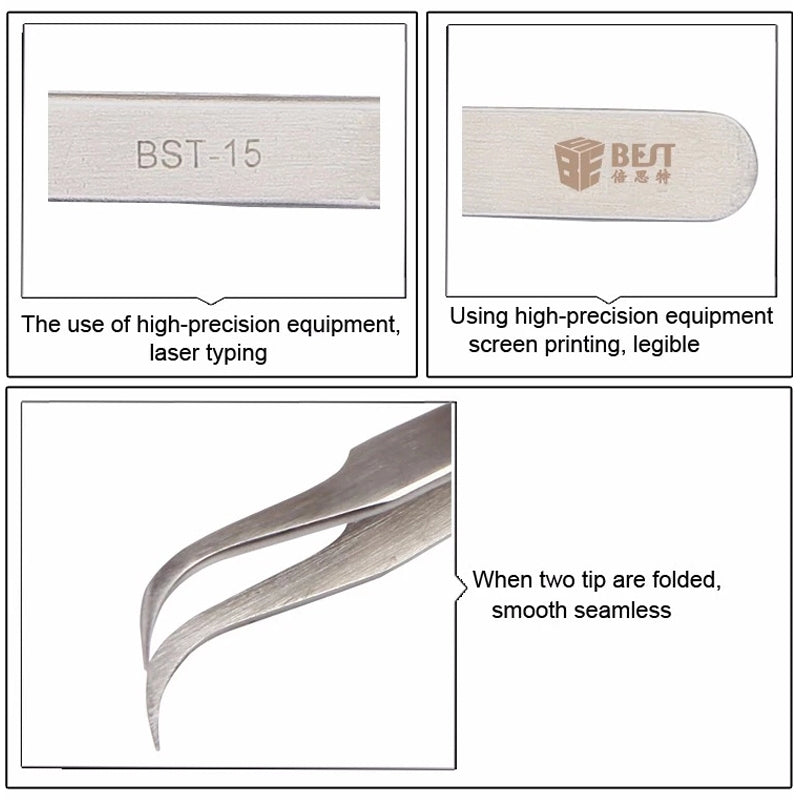 BST-15L Brushed stainless steel tweezers