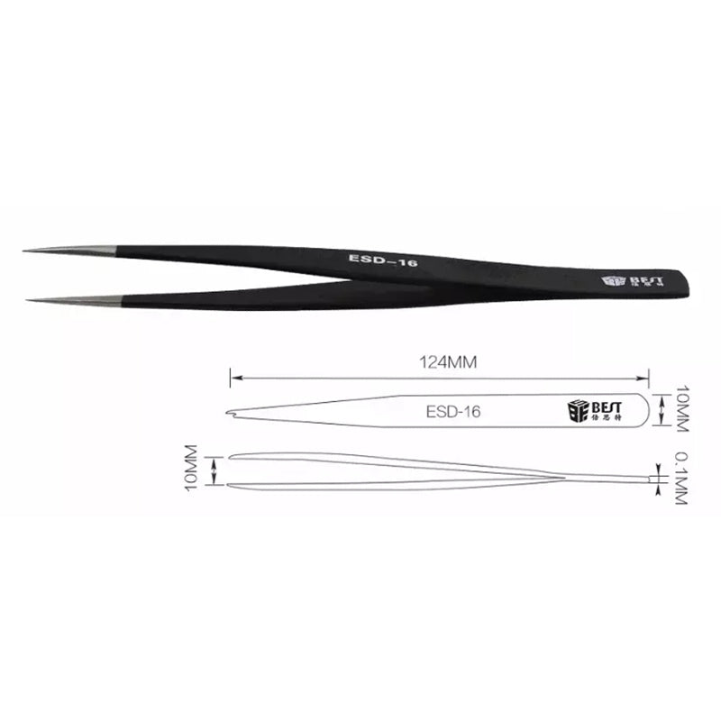 BST-16 Precision Anti-static ESD Stainless Steel Tweezers