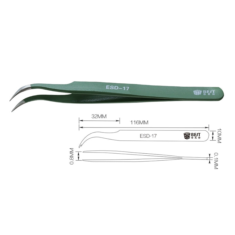 BST-17 Precision Anti-static ESD Stainless Steel Tweezers