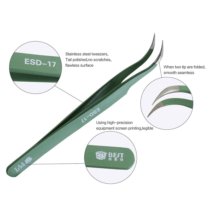 BST-17 Precision Anti-static ESD Stainless Steel Tweezers