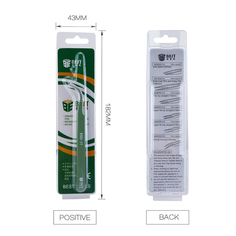 BST-17 Precision Anti-static ESD Stainless Steel Tweezers