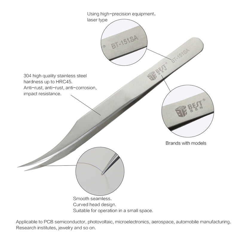 BST-151SA Brushed stainless steel tweezers