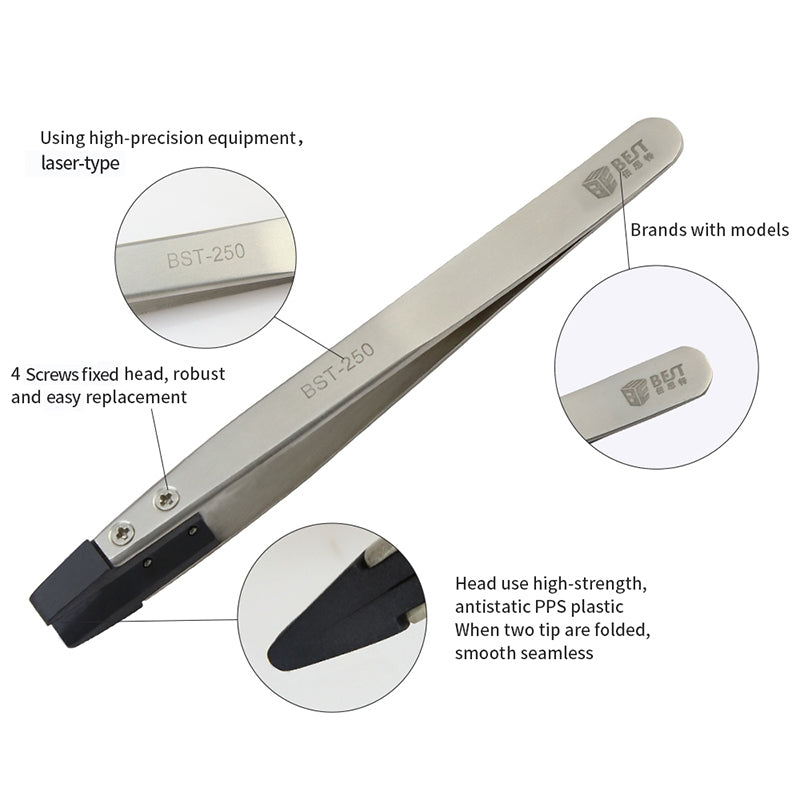 BST-250  Stainless Steel Snti Static Tweezer