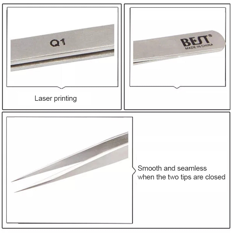 BST-Q1 Brushed stainless steel tweezers