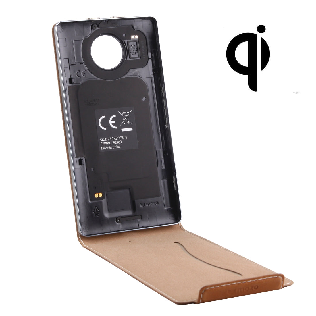 For MicroLumia 950 Vertical Flip  Leather Case + QI Wireless Standard Charging Back Cover Brown