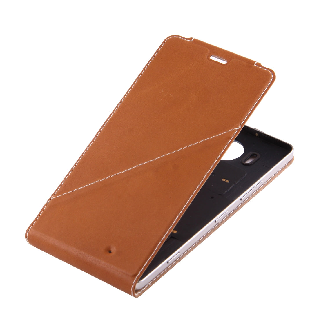 For MicroLumia 950 Vertical Flip  Leather Case + QI Wireless Standard Charging Back Cover Brown