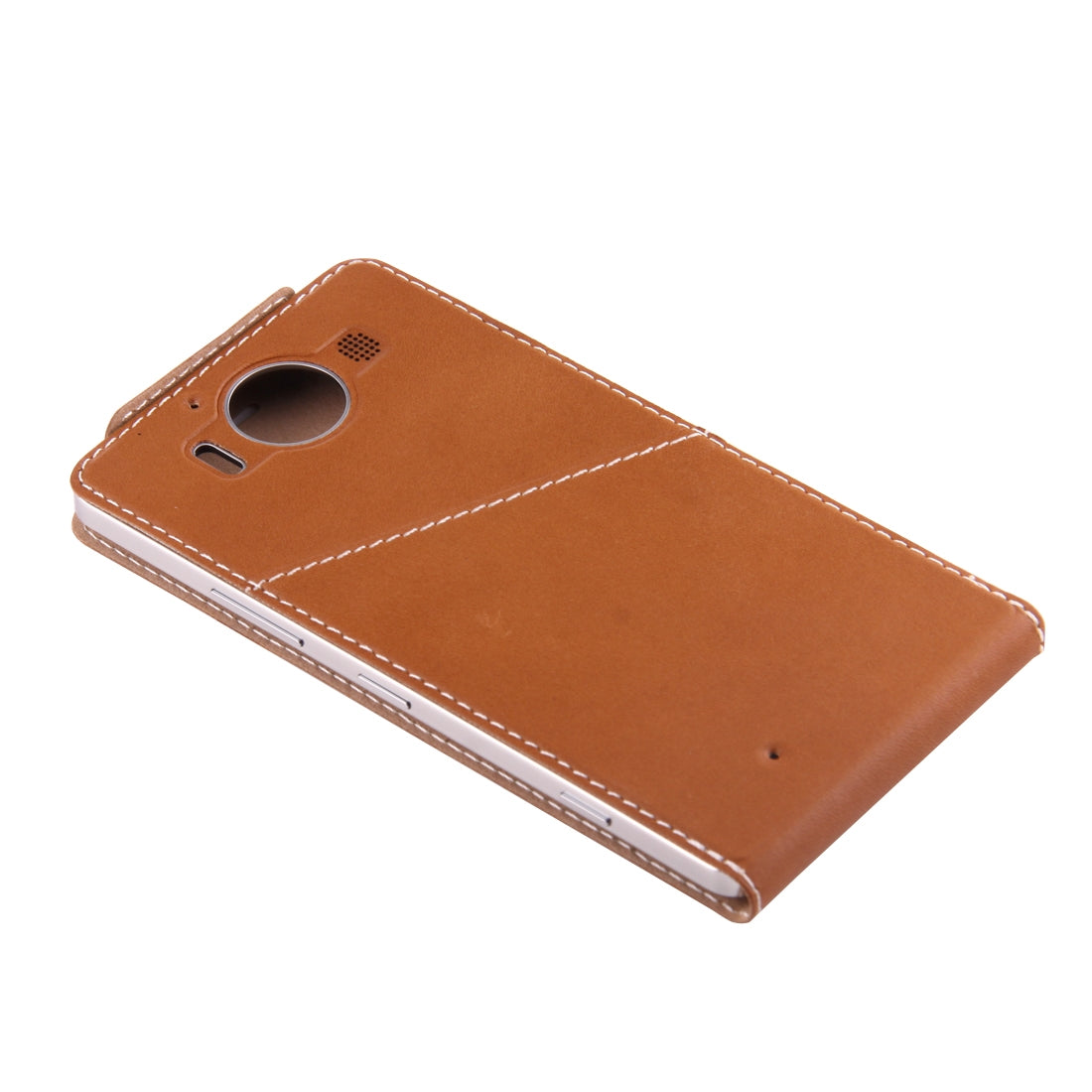 For MicroLumia 950 Vertical Flip  Leather Case + QI Wireless Standard Charging Back Cover Brown