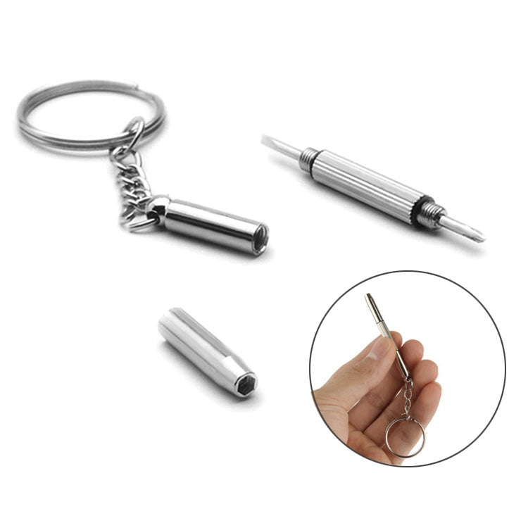 3 in 1 Professional Screwdriver  Cross 1.5, Straight 1.5,Star Nut M2.5 Repair Tool with Keychain for Smart Phone, Watches,Glasses Silver