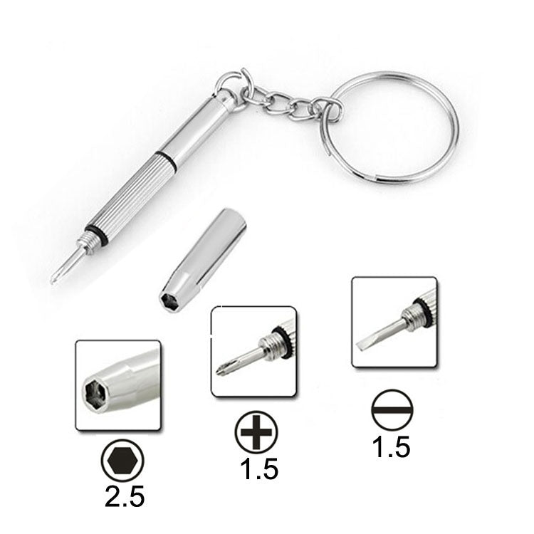 3 in 1 Professional Screwdriver  Cross 1.5, Straight 1.5,Star Nut M2.5 Repair Tool with Keychain for Smart Phone, Watches,Glasses Silver