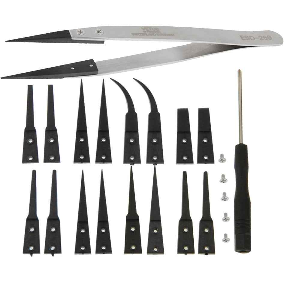 9 in 1 Replaceable Anti-Static Tweezers with Cross Screwdriver