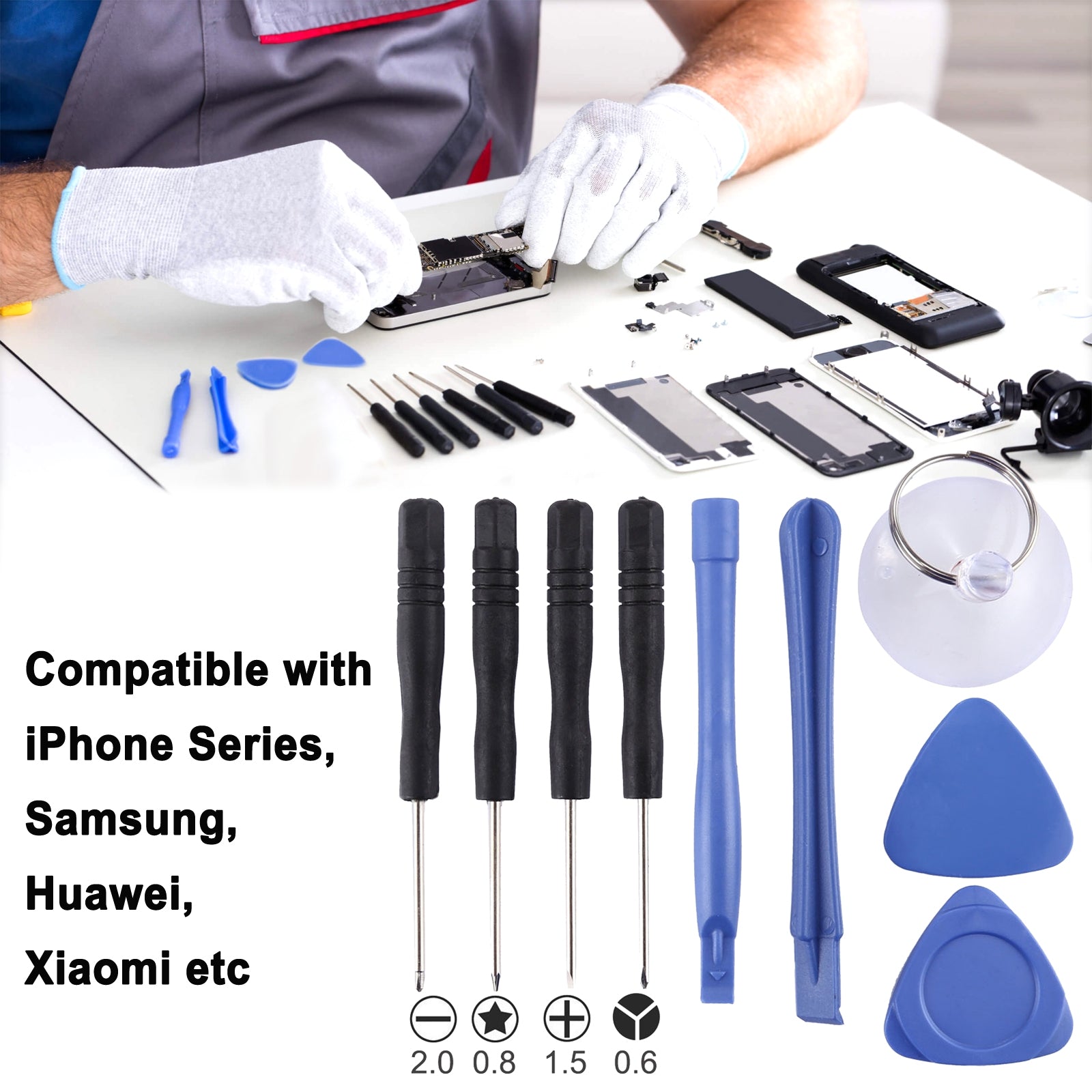 10 in 1 Repair Kits  4 x Screwdriver + 2 x Teardown Rods + 1 x Chuck + 2 x Triangle on Thick Slices + Eject Pin