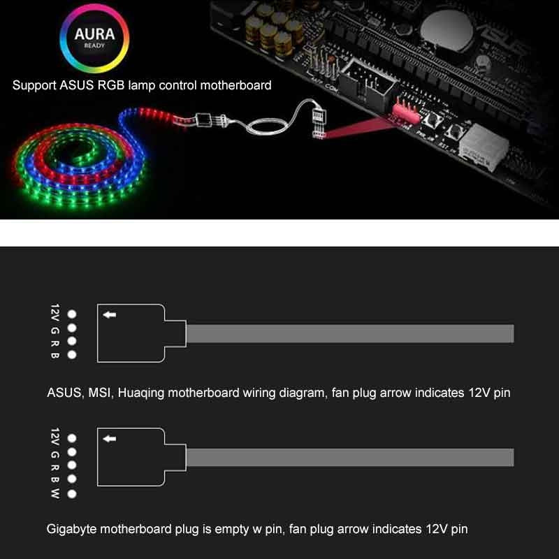 3 Pin 5V 1 to 5 Motherboard AURA RGB PC Cooling Extension Cable for Asus  Black