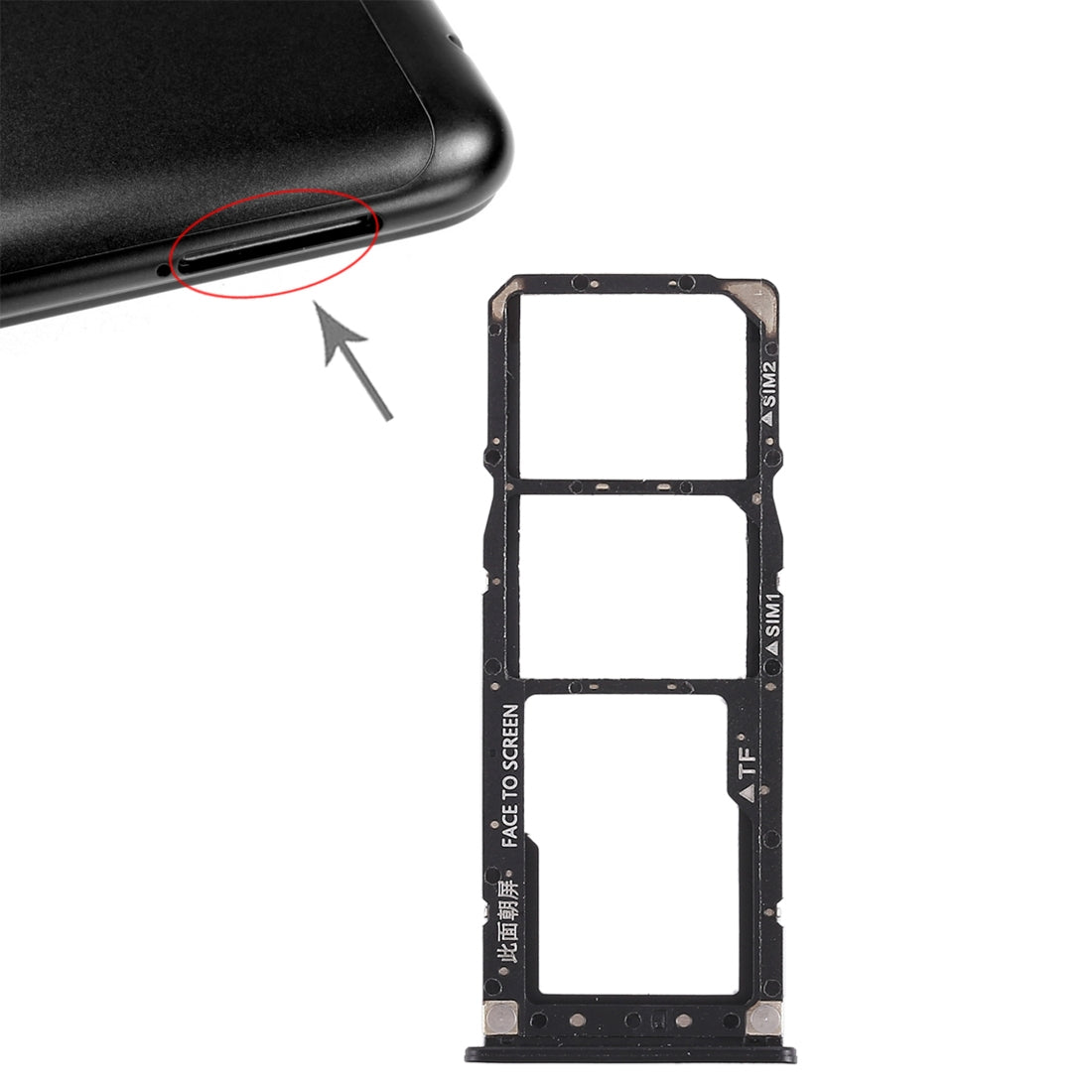 2 x SIM Card Tray + Micro SD Card Tray for Xiaomi Redmi 6 Pro Black