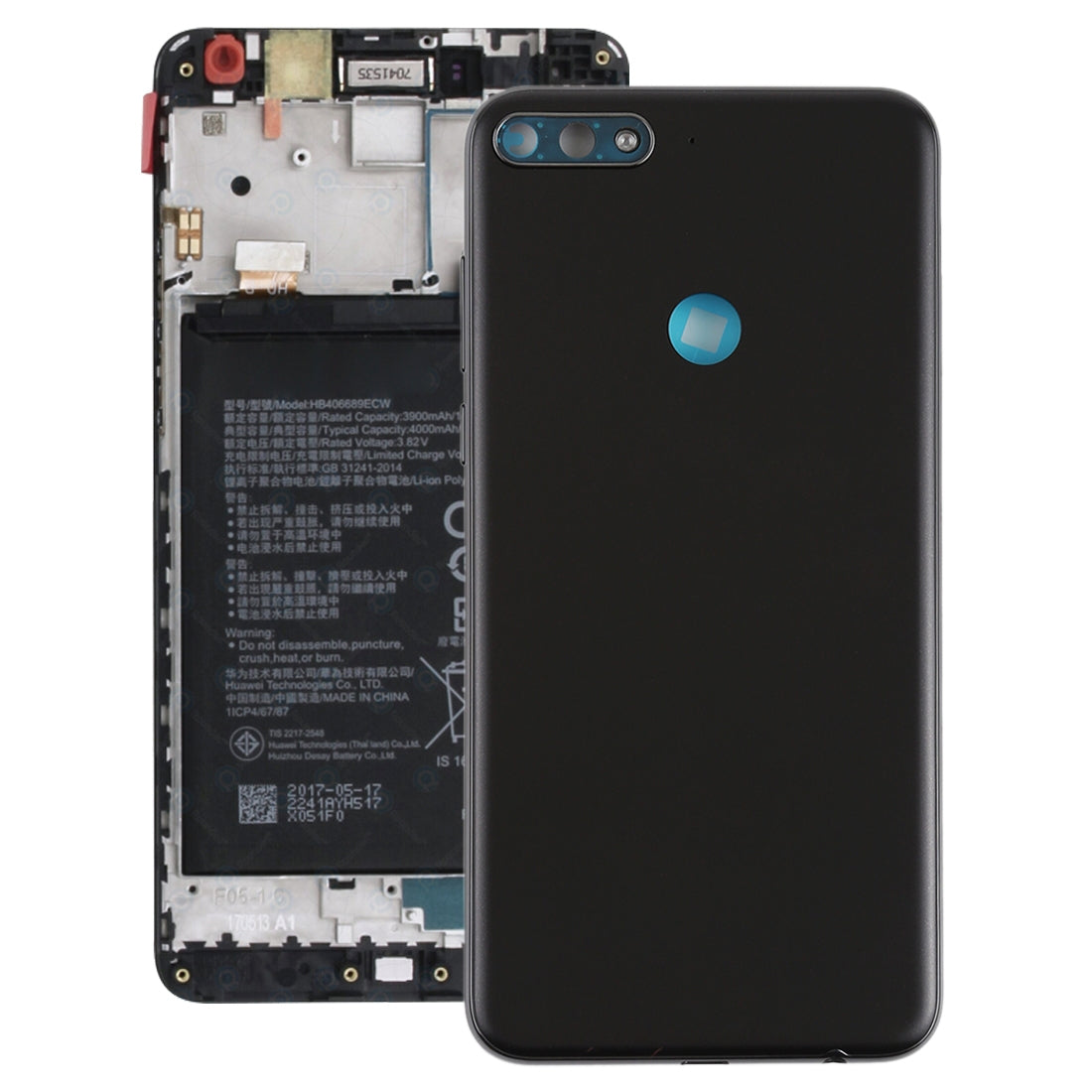 Back Cover with Side Keys for Huawei Nova 2 Lite / Y7 Prime  2018 Black