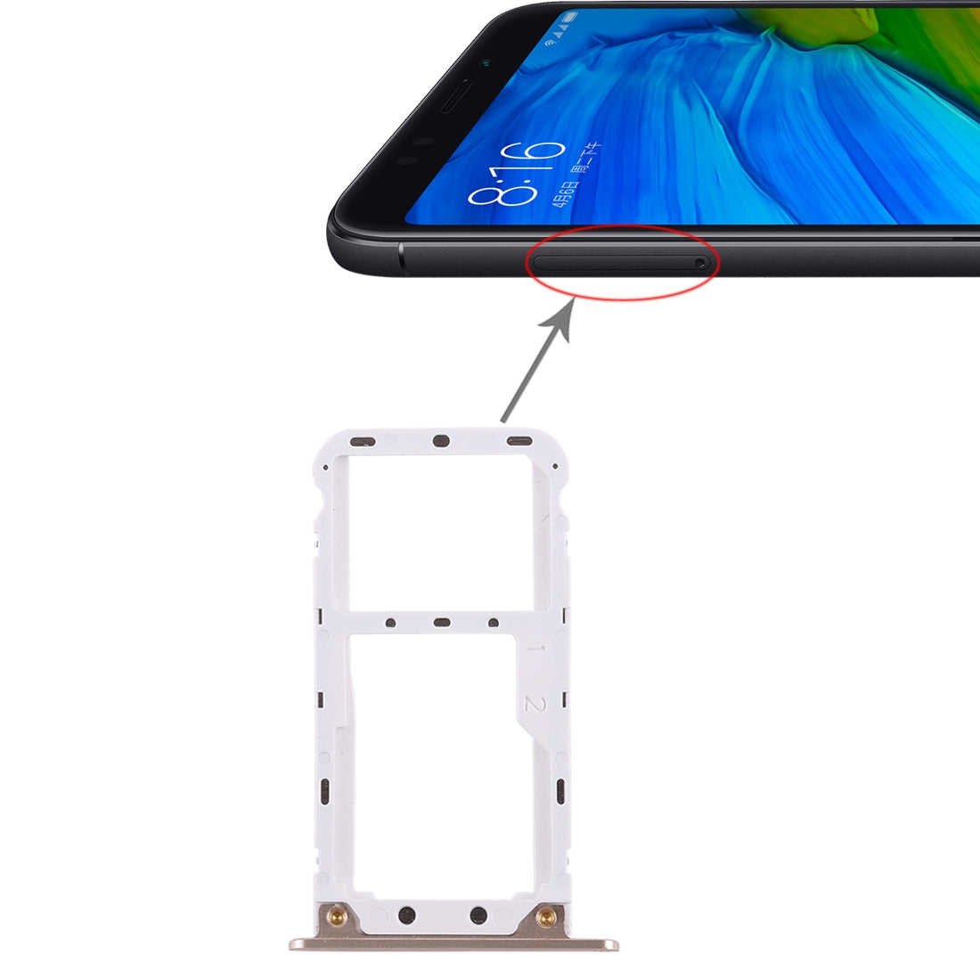 2 SIM Card Tray / Micro SD Card Tray for Xiaomi Redmi 5 Plus Gold