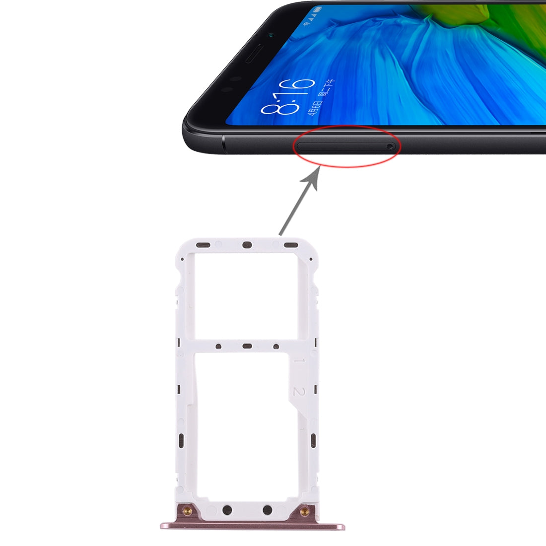 2 SIM Card Tray / Micro SD Card Tray for Xiaomi Redmi 5 Plus Rose Gold