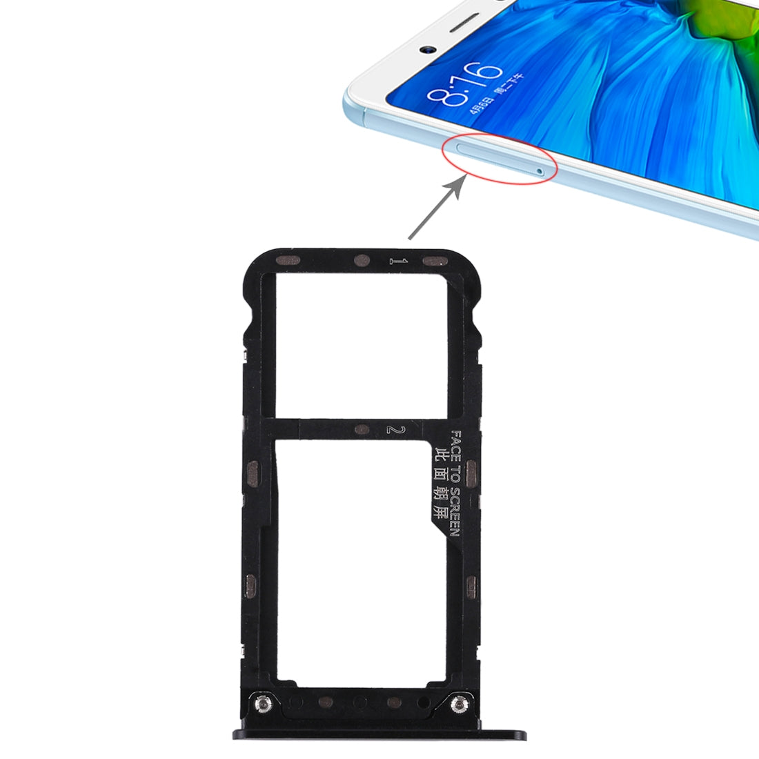 2 SIM Card Tray / Micro SD Card Tray for Xiaomi Redmi Note 5 Black
