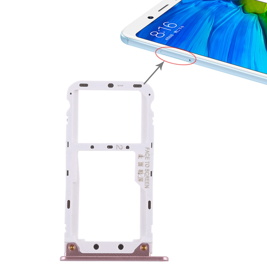 2 SIM Card Tray / Micro SD Card Tray for Xiaomi Redmi Note 5 Rose Gold