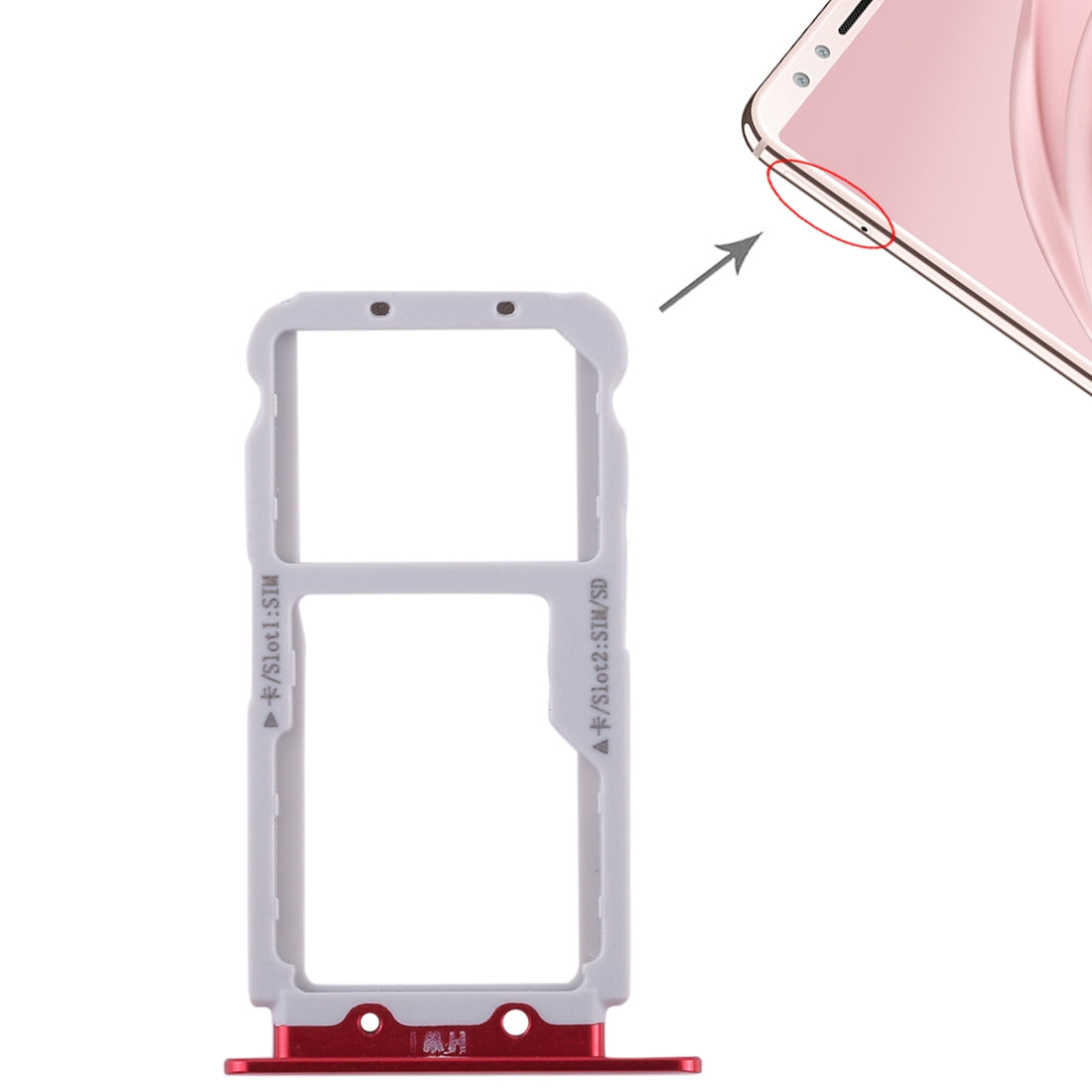 2 SIM Card Tray / Micro SD Card Tray for Huawei Nova 2s Red