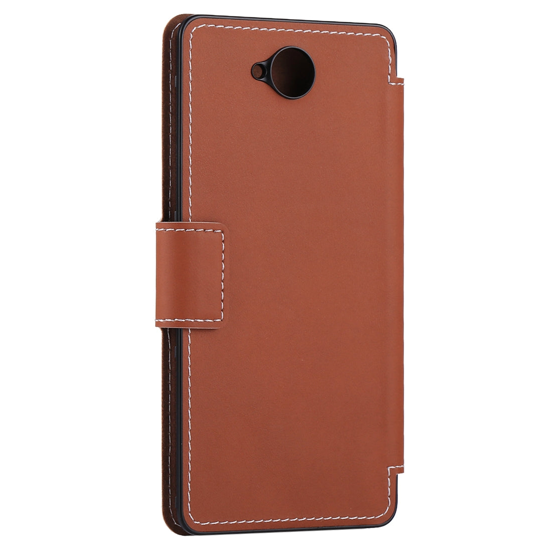 For MicroLumia 650 Horizontal Flip Leather Case with Card Slot + Back Cover with NFC Sticker Brown