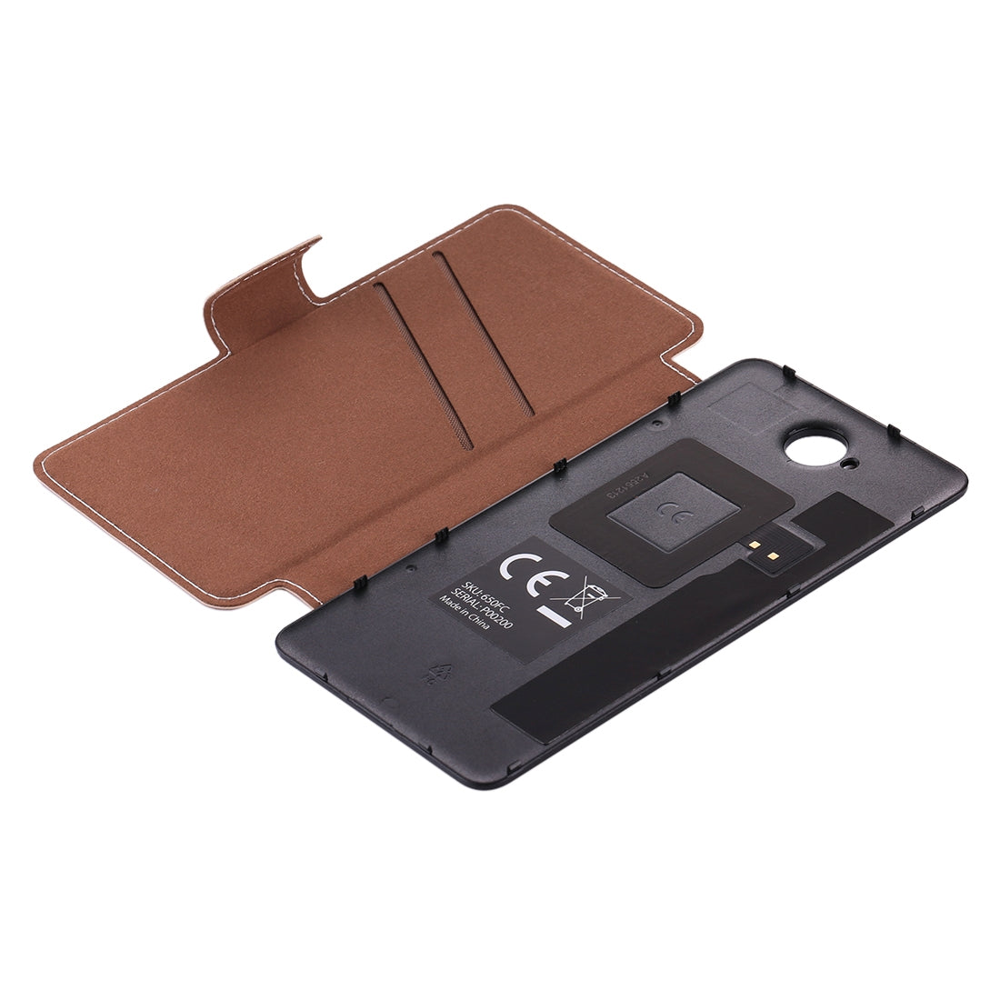 For MicroLumia 650 Horizontal Flip Leather Case with Card Slot + Back Cover with NFC Sticker Brown