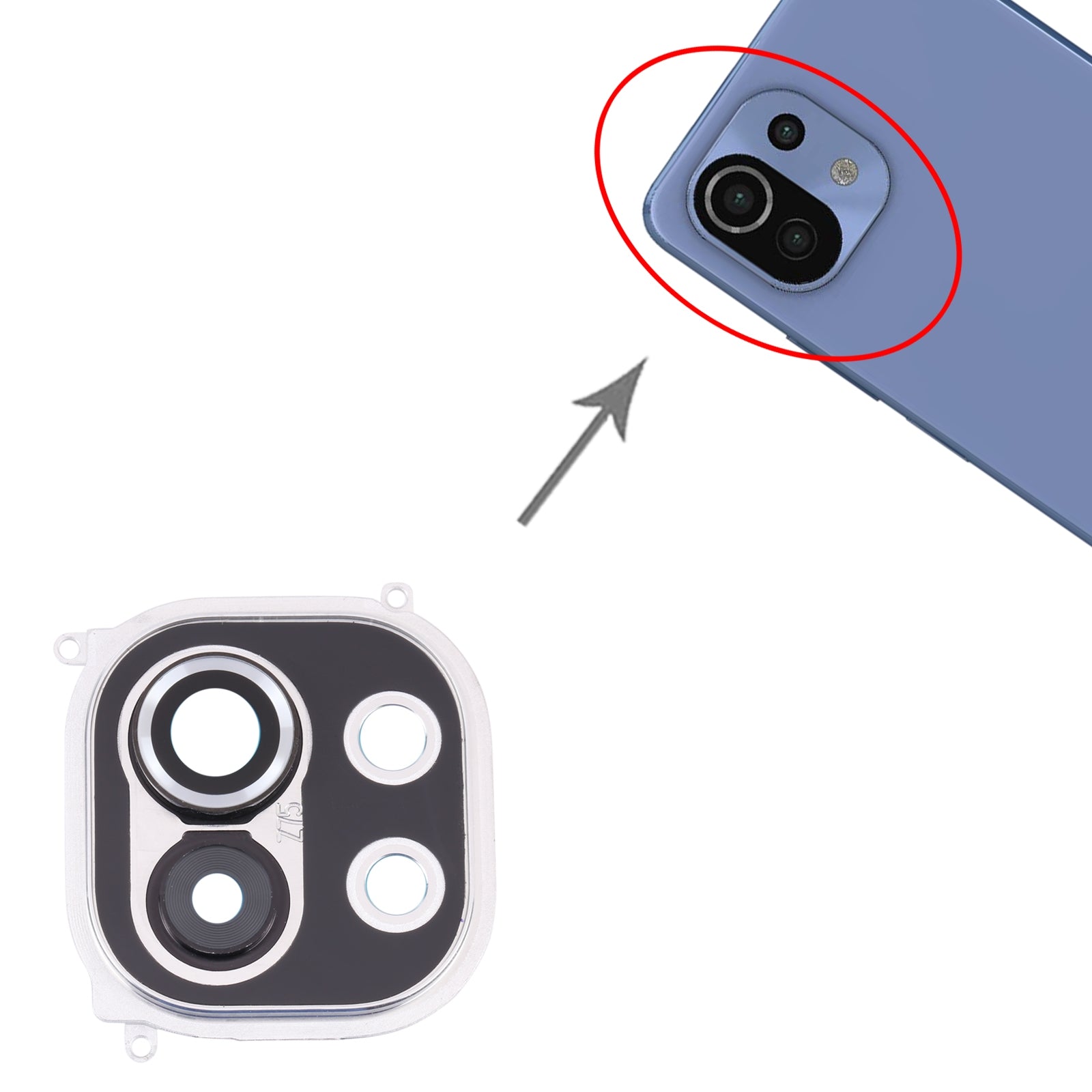 Back Camera Lens Frame for Xiaomi Mi 11 M2011K2C, M2011K2G  Silver