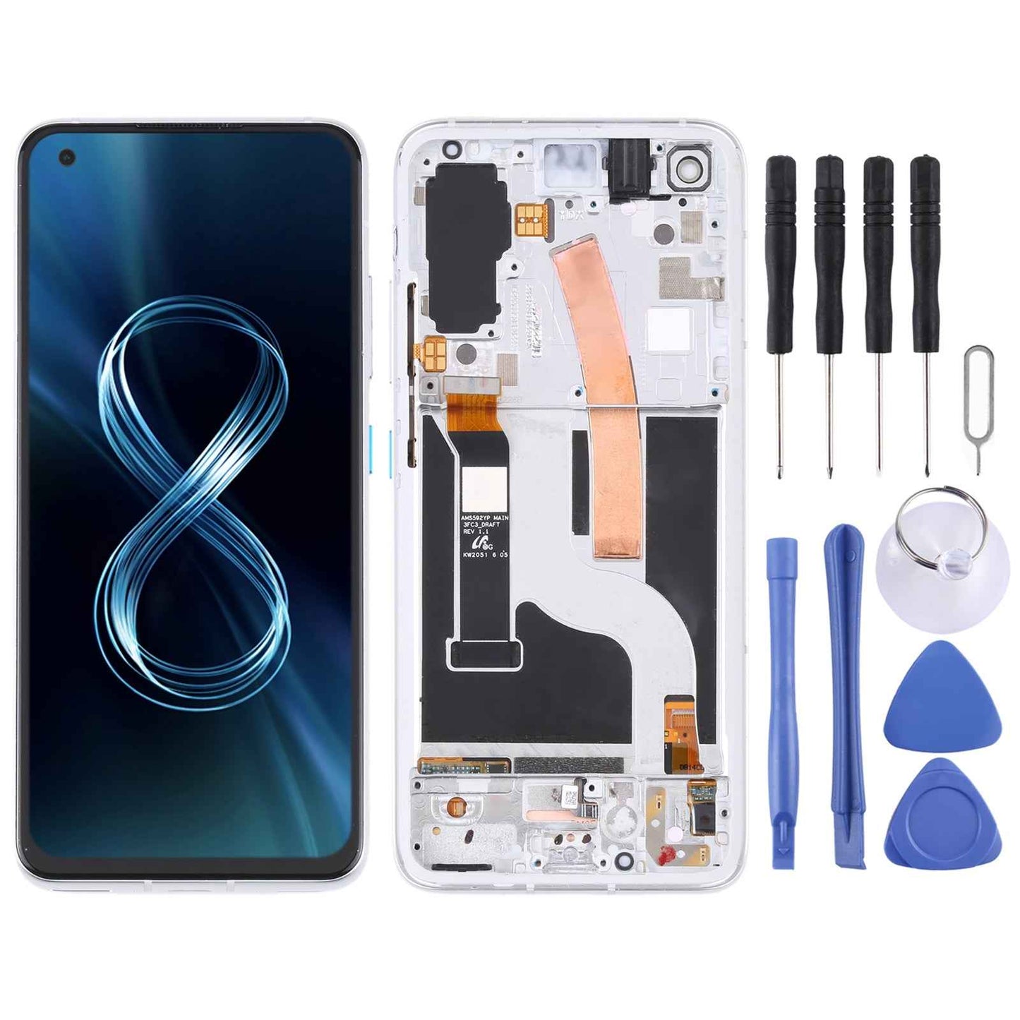 AMOLED LCD Screen for Asus Zenfone 8 ZS590KS Digitizer Full Assembly with Frame?Silver