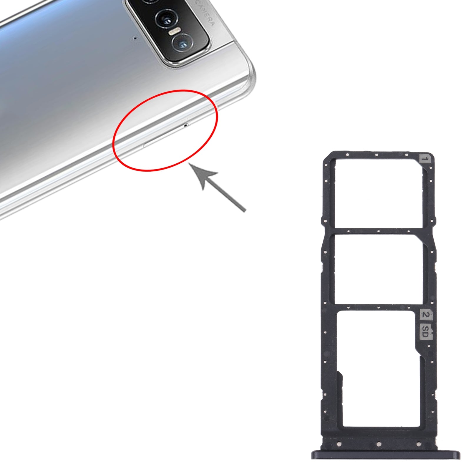 For Asus Zenfone 8 Flip ZS672KS SIM Card Tray + SIM Card Tray + Micro SD card tray  Grey