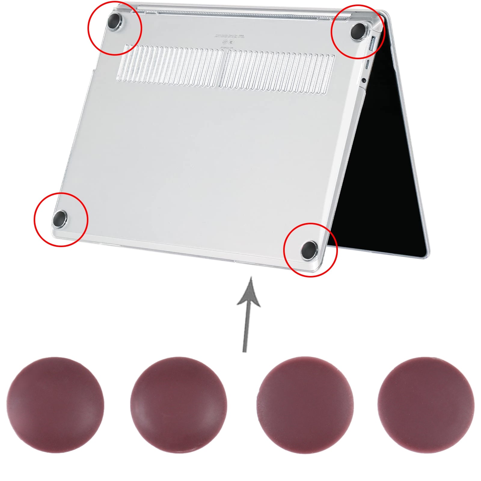 For MicroSurface Lap 1 / 2 1769 13.5 inch  4 in 1 Bottom Case Rubber Mats  Red