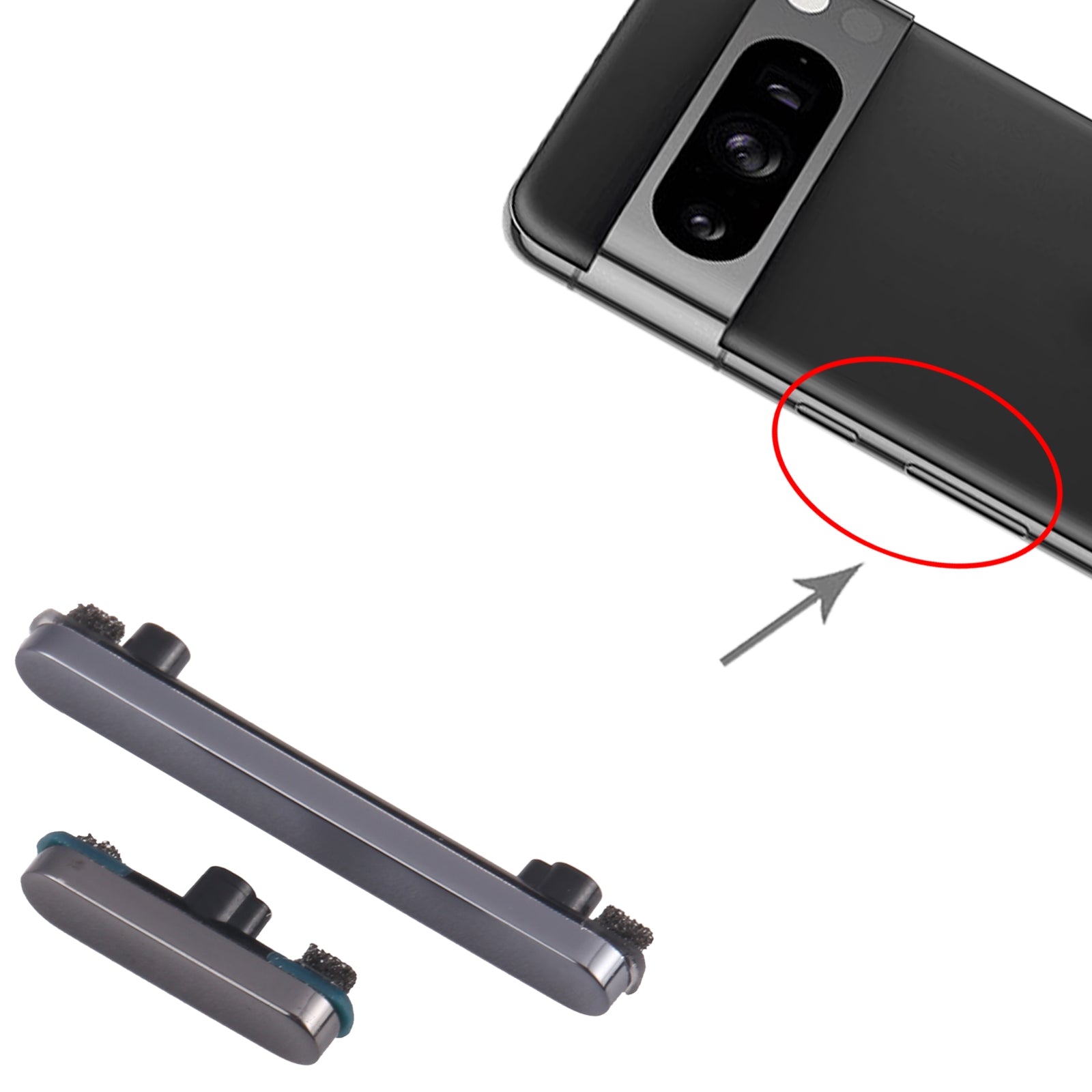 For Google Pixel 8 Pro Power Button + Volume Control Button  Black