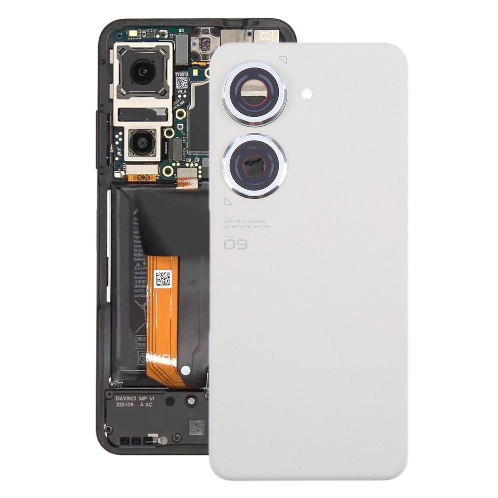 For Asus Zenfone 9 AI2202 Battery Back Cover with Camera Lens Cover White